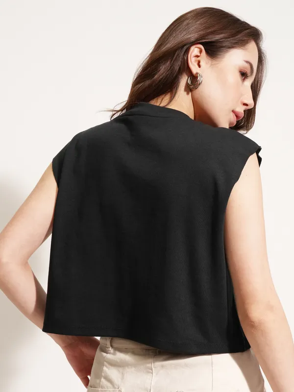 Tokyo Talkies Women Black Printed Round Neck T-Shirt