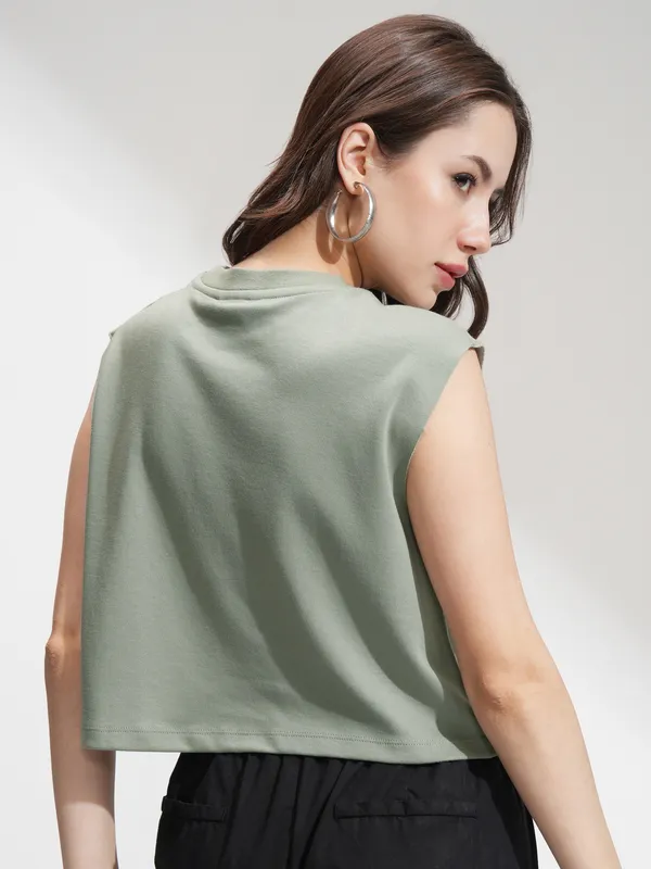 Tokyo Talkies Women Olive Printed Boxy T-Shirt