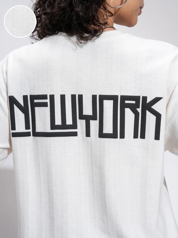 Tokyo Talkies Women White Printed Round Neck Oversized Fit T-Shirt