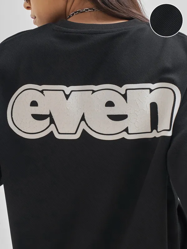 Street By Tokyo Talkies Women Black Printed Round Neck Oversized Fit T-Shirt