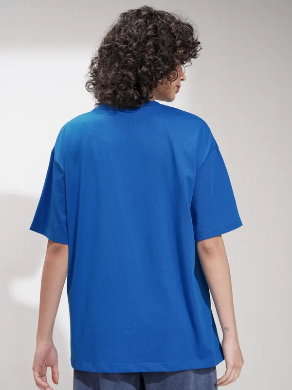 Tokyo Talkies Women Blue Printed Round Neck Oversized Fit T-Shirt