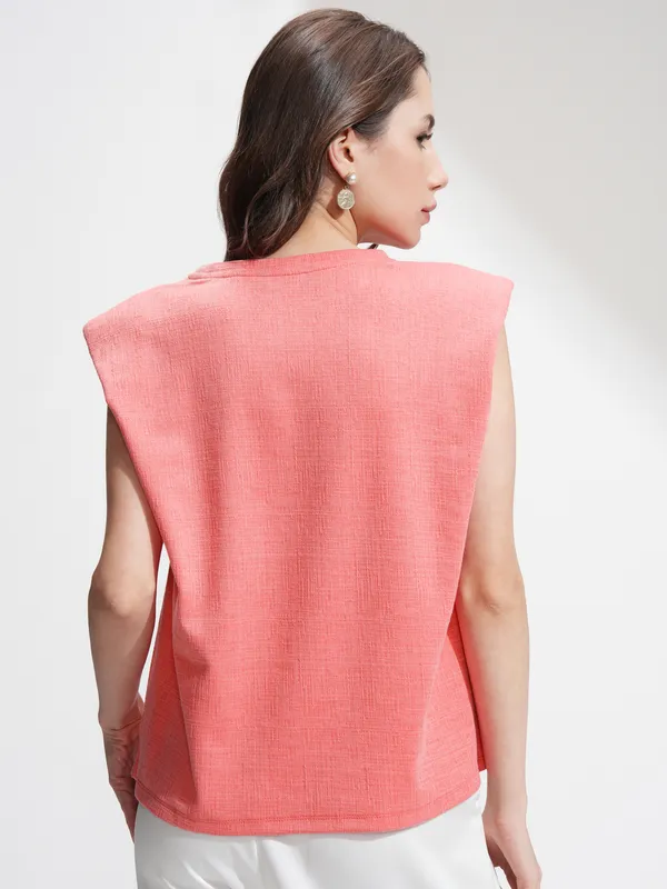 Tokyo Talkies Women Coral Printed Round Neck T-Shirt