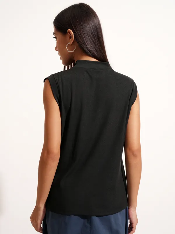 Tokyo Talkies Women Black Solid High Neck T-Shirt