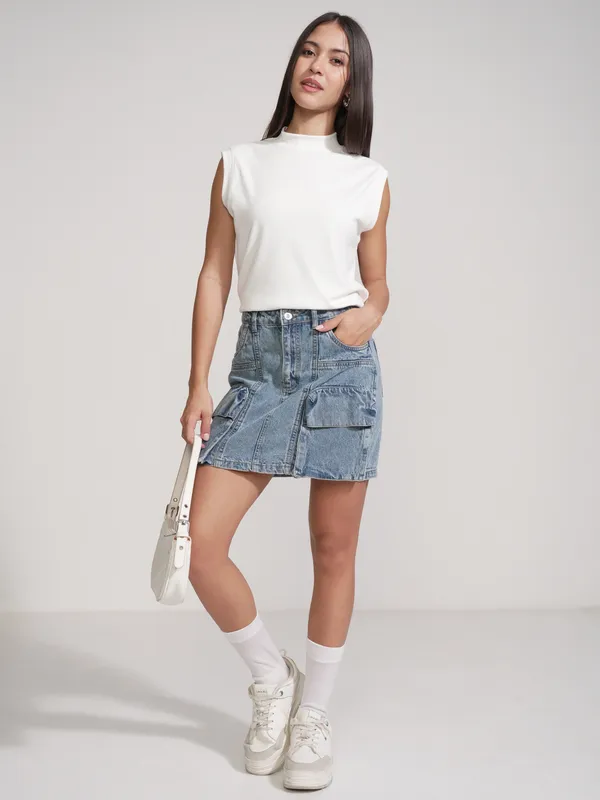 Tokyo Talkies Women White Solid High Neck T-Shirt