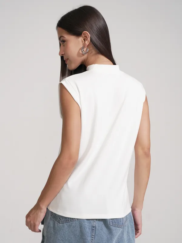 Tokyo Talkies Women White Solid High Neck T-Shirt