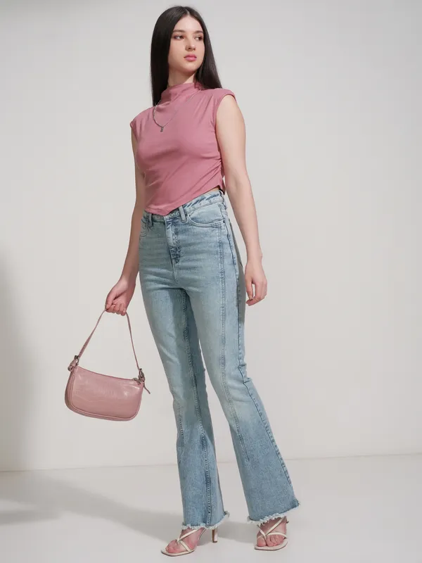 Tokyo Talkies Women Pink Solid High Neck T-Shirt