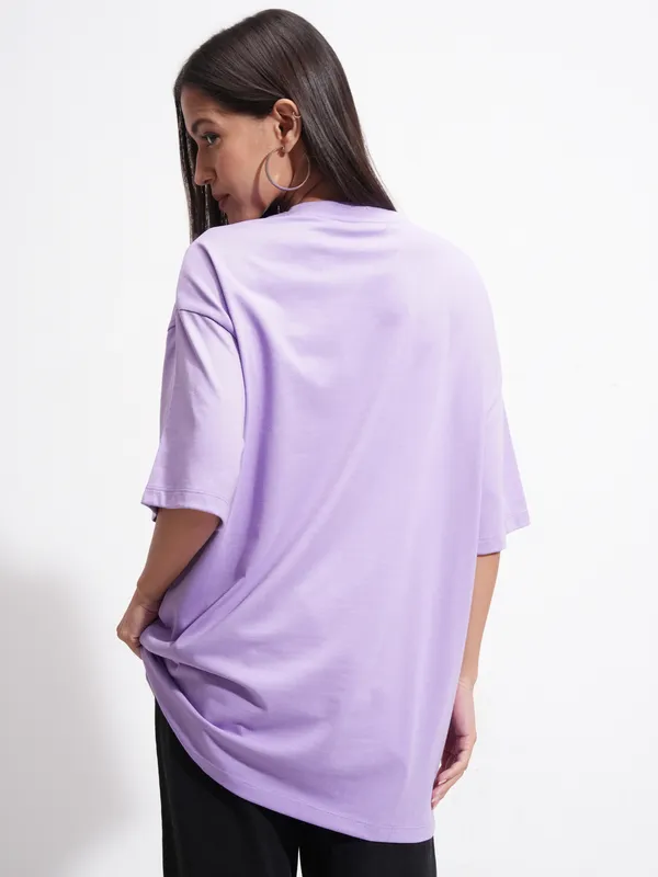 Tokyo Talkies Women Purple Printed Round Neck Oversized Fit T-Shirt