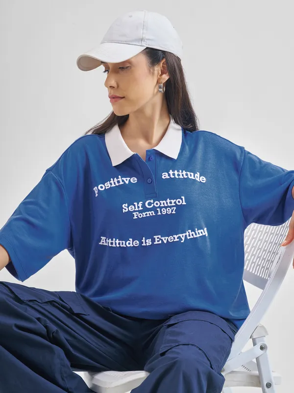 Printed Oversized Fit Polo T-Shirt