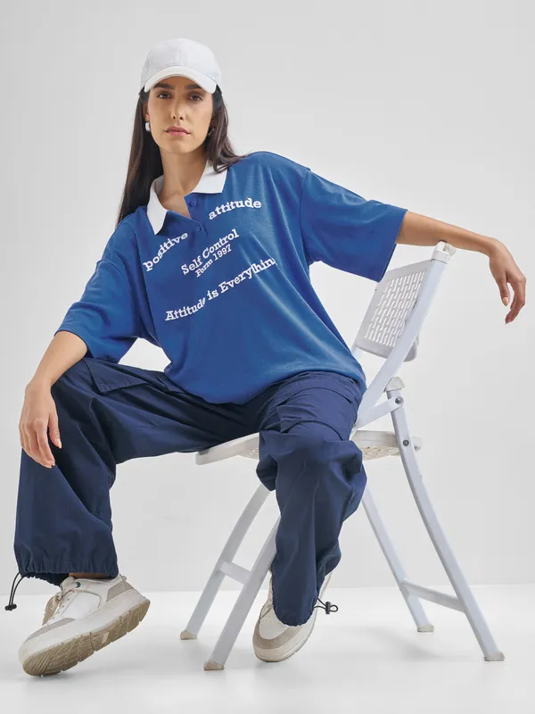 Printed Oversized Fit Polo T-Shirt