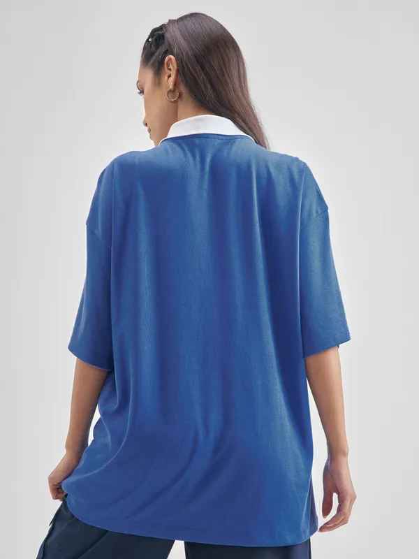 Printed Oversized Fit Polo T-Shirt