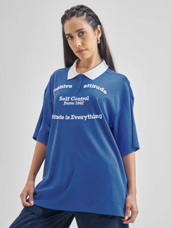 Printed Oversized Fit Polo T-Shirt