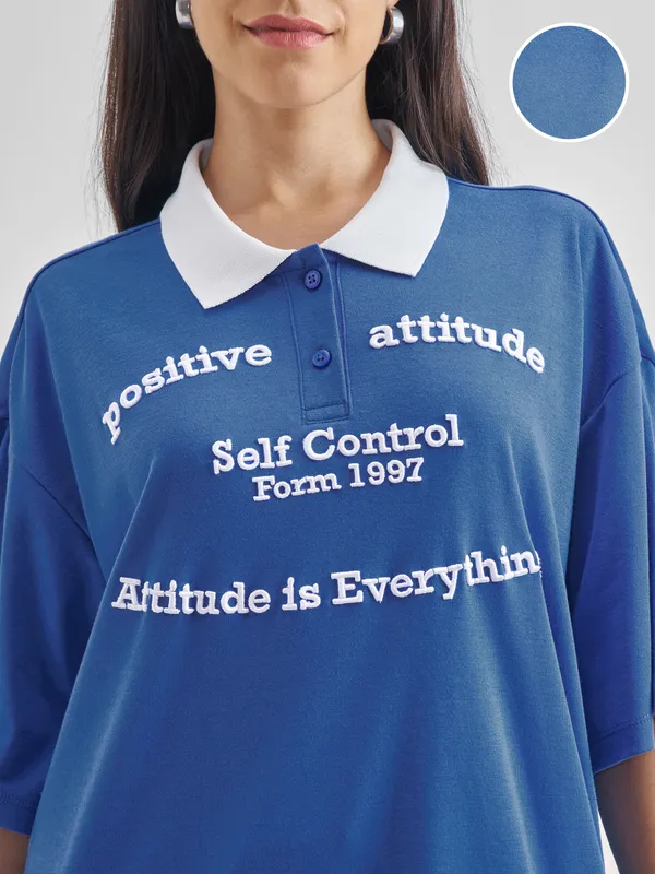 Printed Oversized Fit Polo T-Shirt