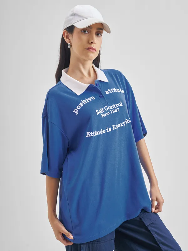 Printed Oversized Fit Polo T-Shirt