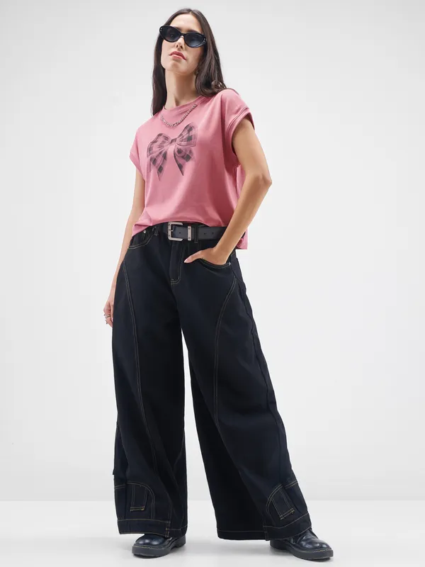 Street By Tokyo Talkies Women Pink Printed Round Neck T-Shirt