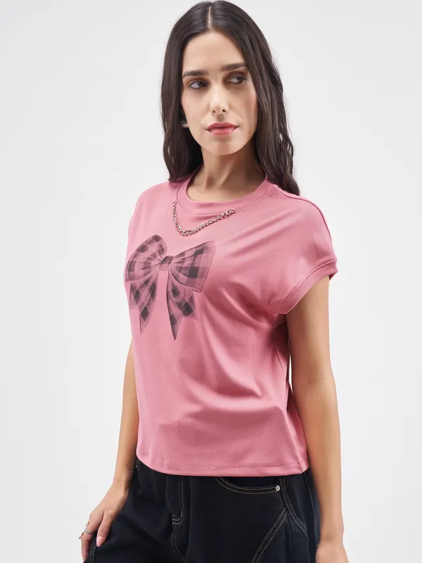 Street By Tokyo Talkies Women Pink Printed Round Neck T-Shirt