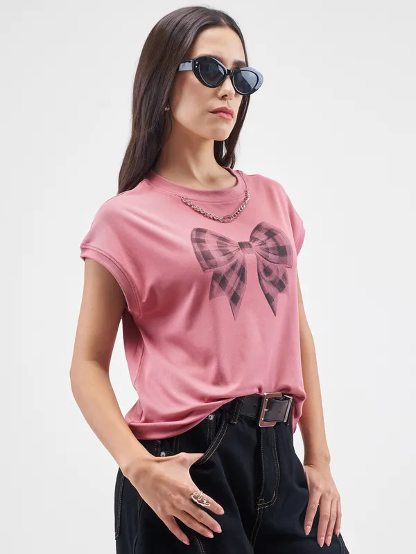Street By Tokyo Talkies Women Pink Printed Round Neck T-Shirt