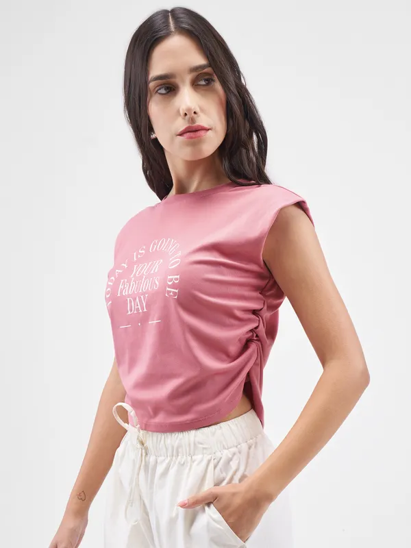 Street By Tokyo Talkies Women Pink Printed Round Neck T-Shirt