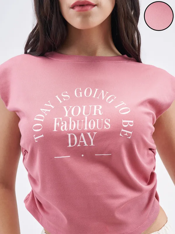 Street By Tokyo Talkies Women Pink Printed Round Neck T-Shirt