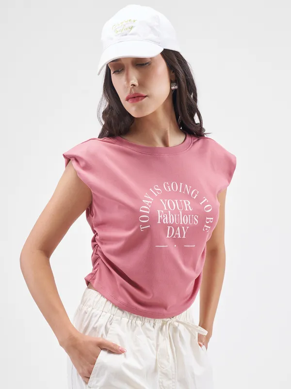 Street By Tokyo Talkies Women Pink Printed Round Neck T-Shirt