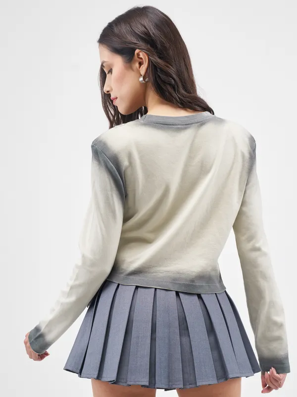 Street By Tokyo Talkies Women Beige Solid Round Neck T-Shirt