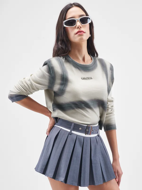 Street By Tokyo Talkies Women Beige Solid Round Neck T-Shirt