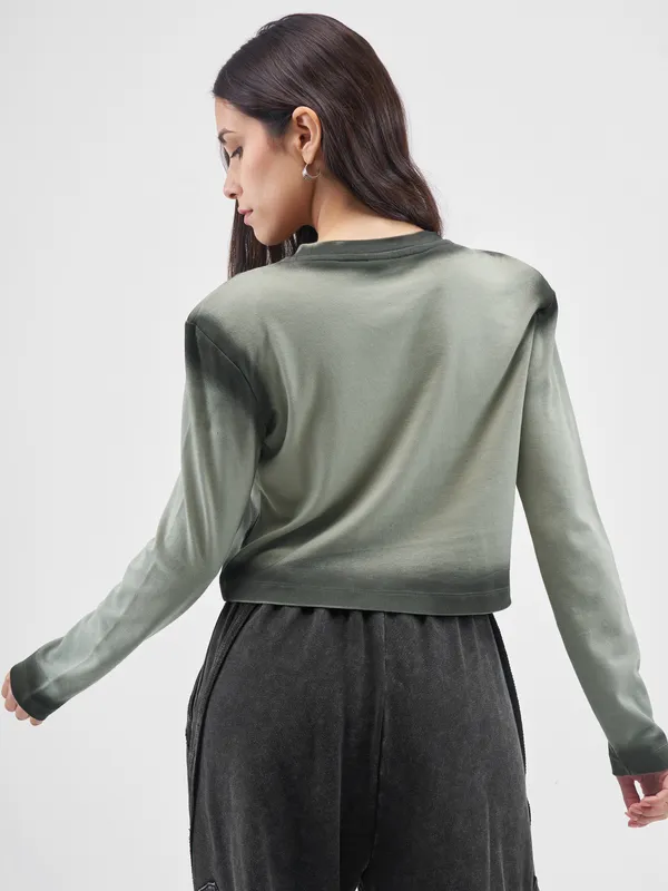 Street By Tokyo Talkies Women Olive Solid Round Neck T-Shirt