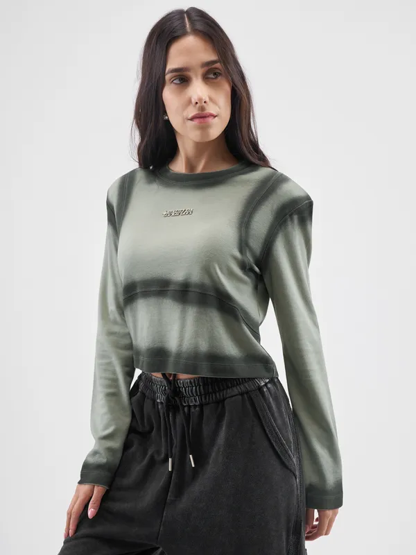 Street By Tokyo Talkies Women Olive Solid Round Neck T-Shirt