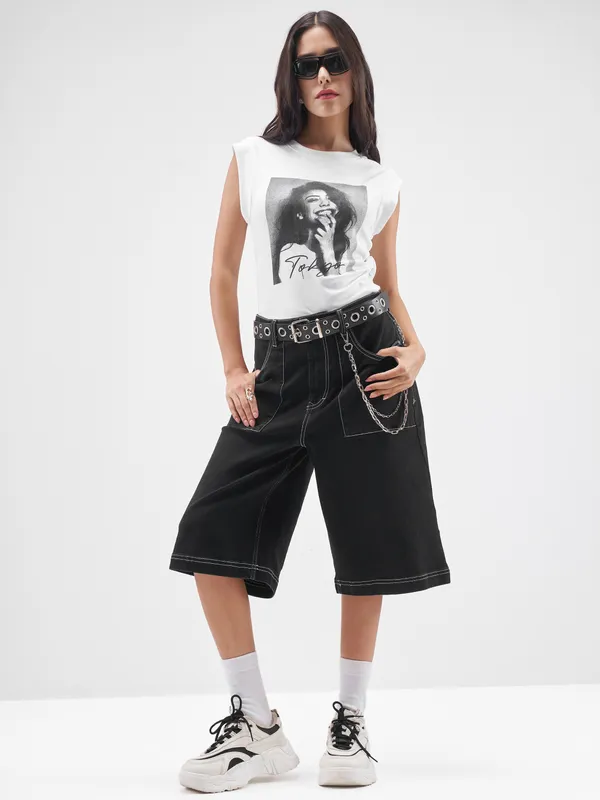 Street By Tokyo Talkies Women White Printed Round Neck T-Shirt