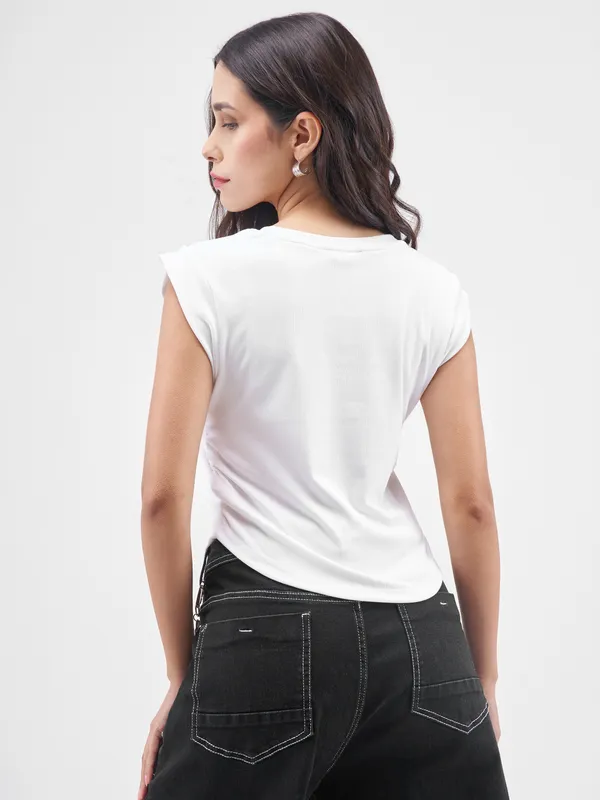 Street By Tokyo Talkies Women White Printed Round Neck T-Shirt