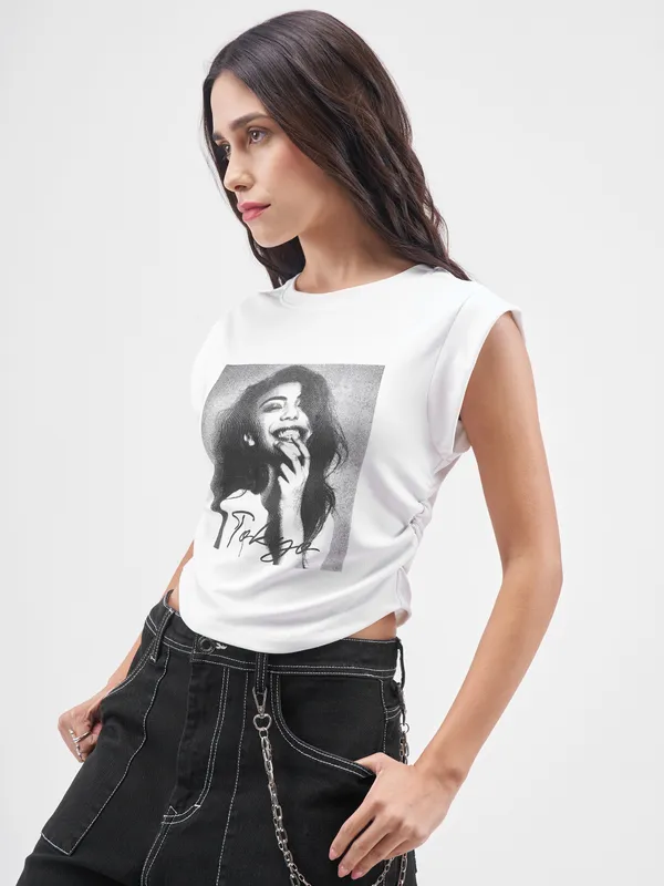 Street By Tokyo Talkies Women White Printed Round Neck T-Shirt