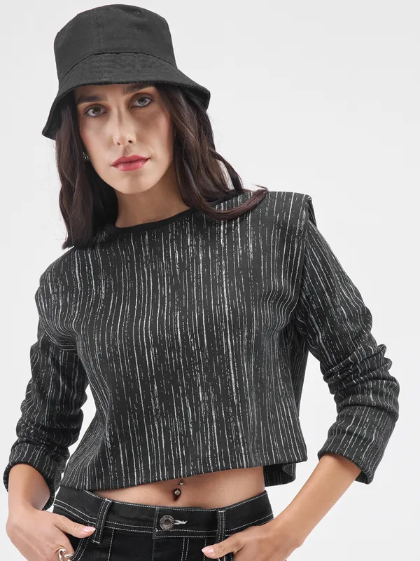 Tokyo Talkies Women Black Printed Round Neck T-Shirt