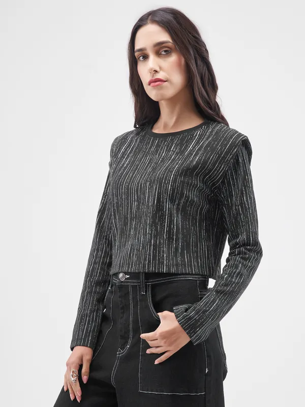 Tokyo Talkies Women Black Printed Round Neck T-Shirt