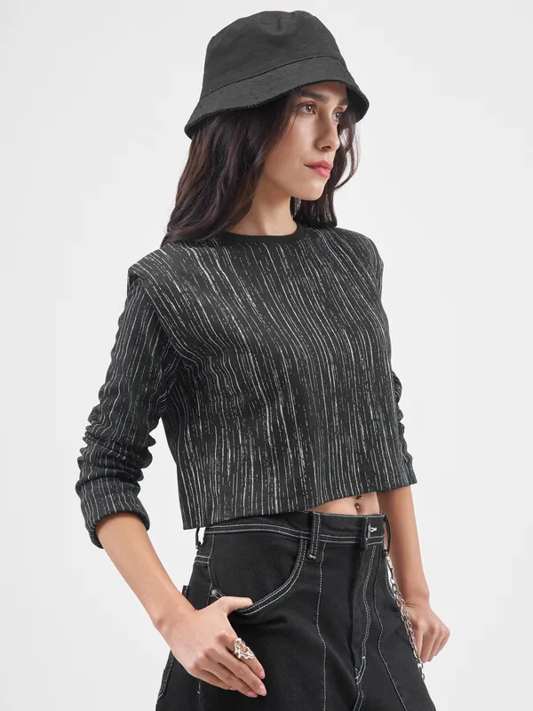 Tokyo Talkies Women Black Printed Round Neck T-Shirt