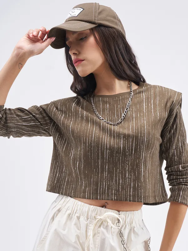 Tokyo Talkies Women Brown Printed Round Neck T-Shirt