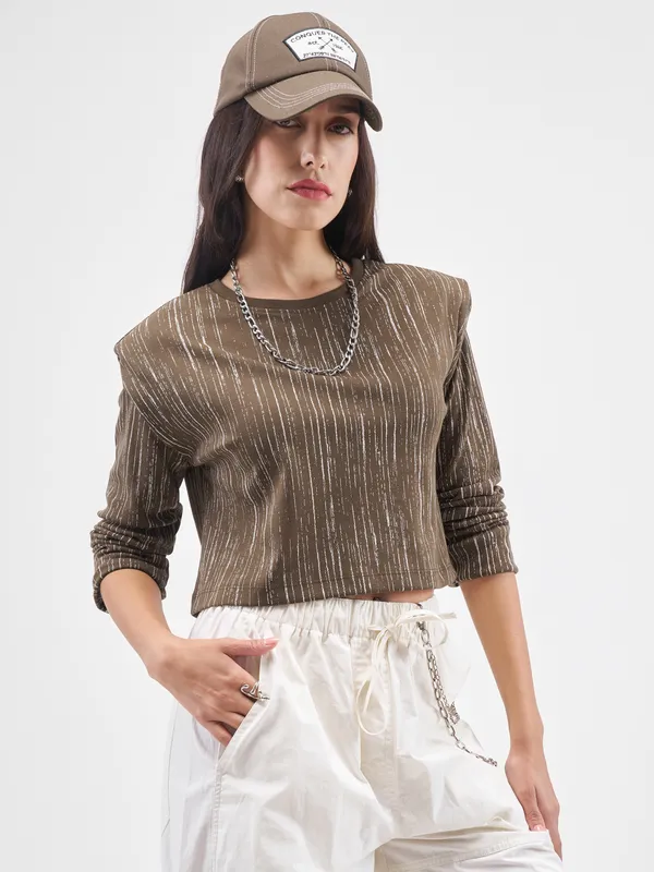 Tokyo Talkies Women Brown Printed Round Neck T-Shirt