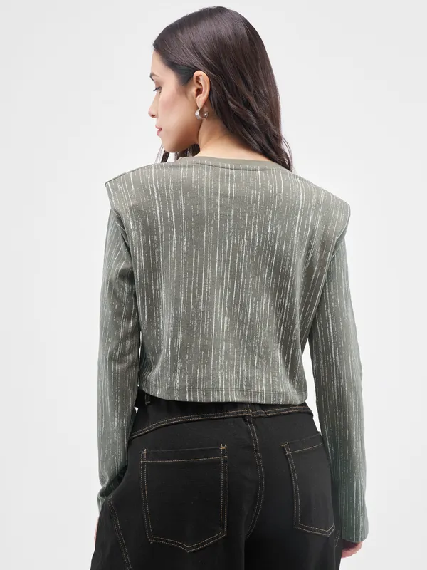 Tokyo Talkies Women Olive Printed Round Neck T-Shirt