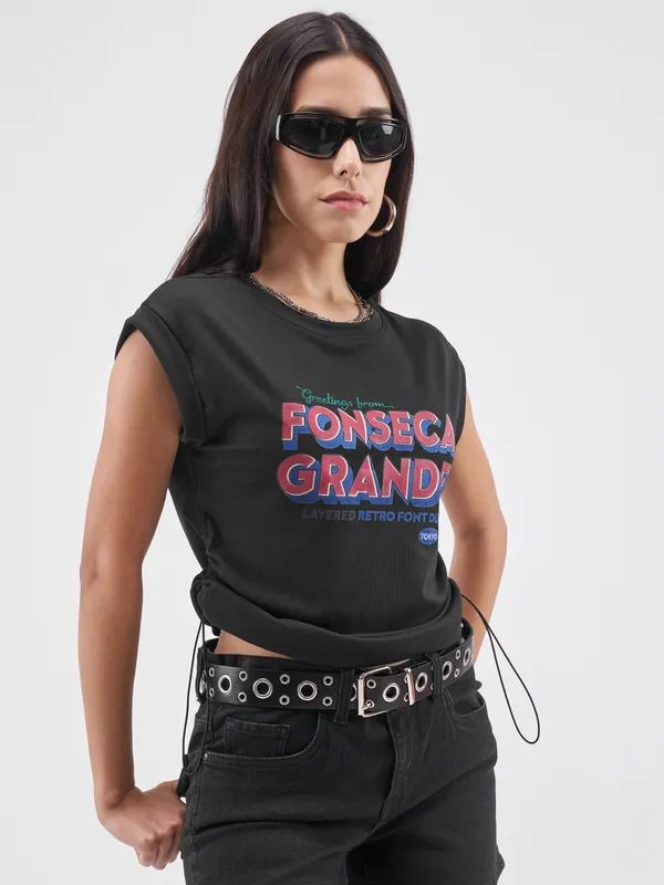 Street By Tokyo Talkies Women Black Printed Round Neck T-Shirt