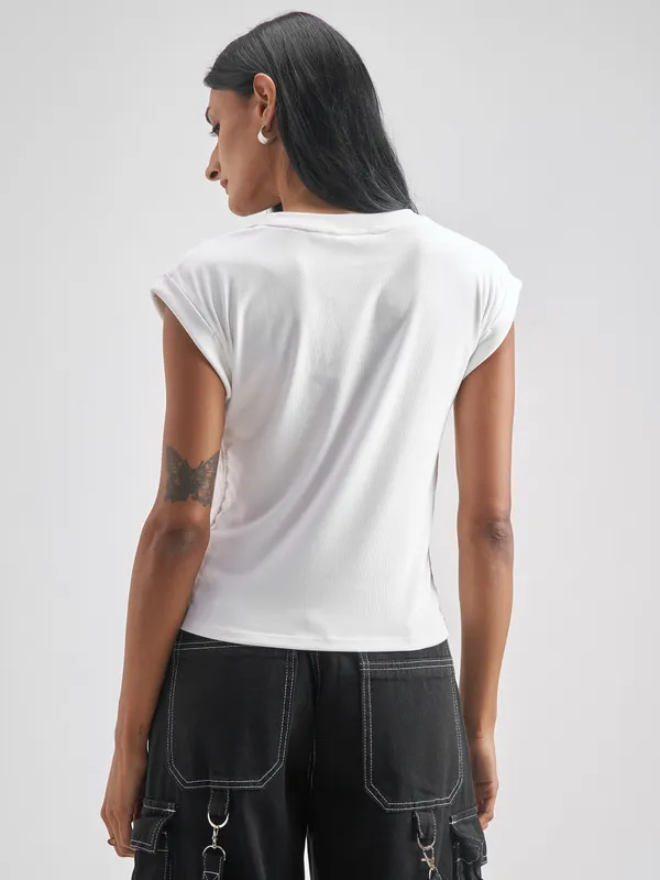 Tokyo Talkies Women White Printed Round Neck T-Shirt