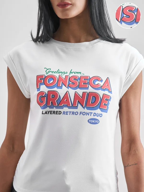 Tokyo Talkies Women White Printed Round Neck T-Shirt