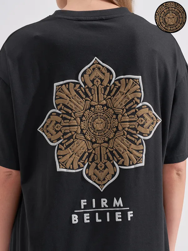 Tokyo Talkies Women Black Printed Round Neck Oversized Fit T-Shirt