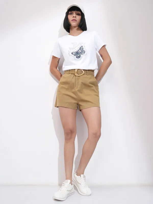  Tokyo Talkies Women Beige Regular Fit Shorts