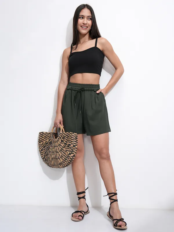 Tokyo Talkies Women Olive Regular Fit Shorts