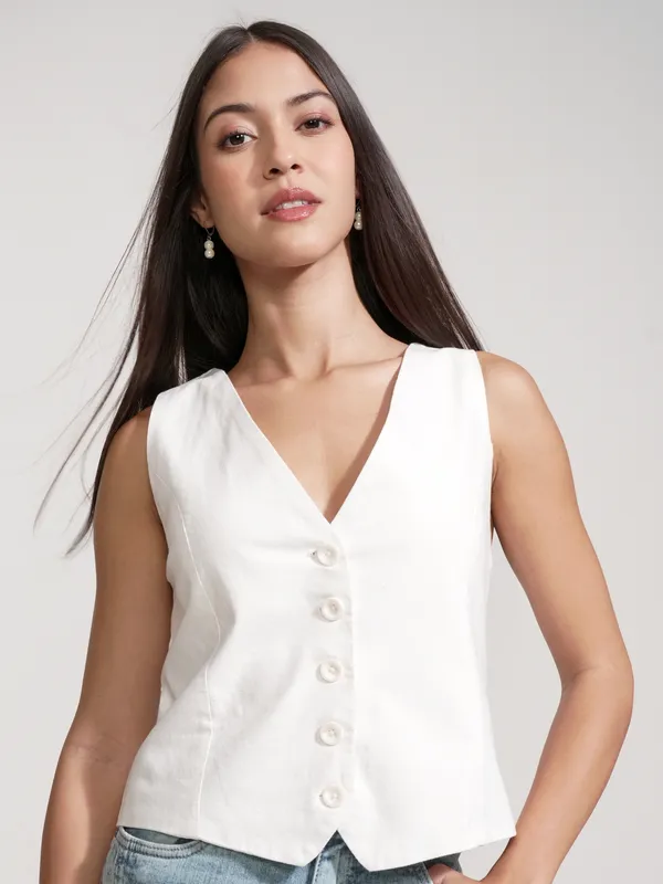 Tokyo Talkies Women White Solid Shirt Style Top