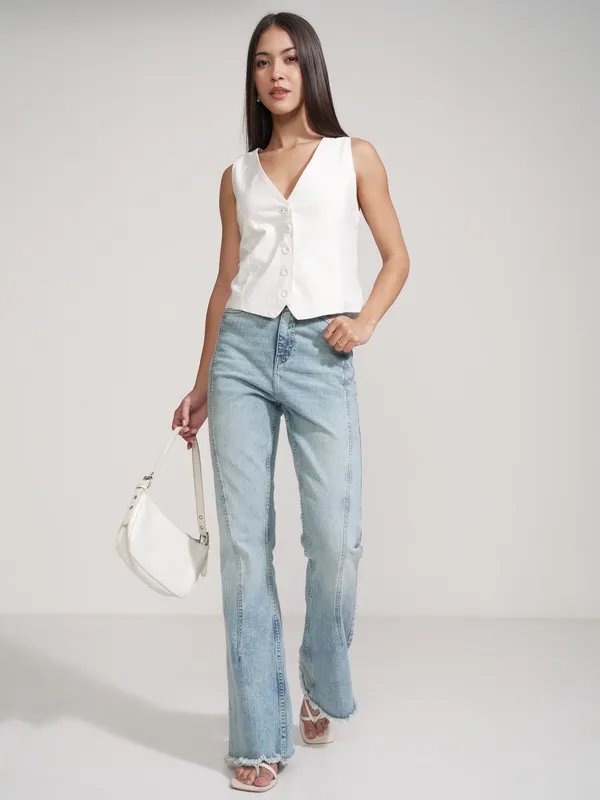 Tokyo Talkies Women White Solid Shirt Style Top