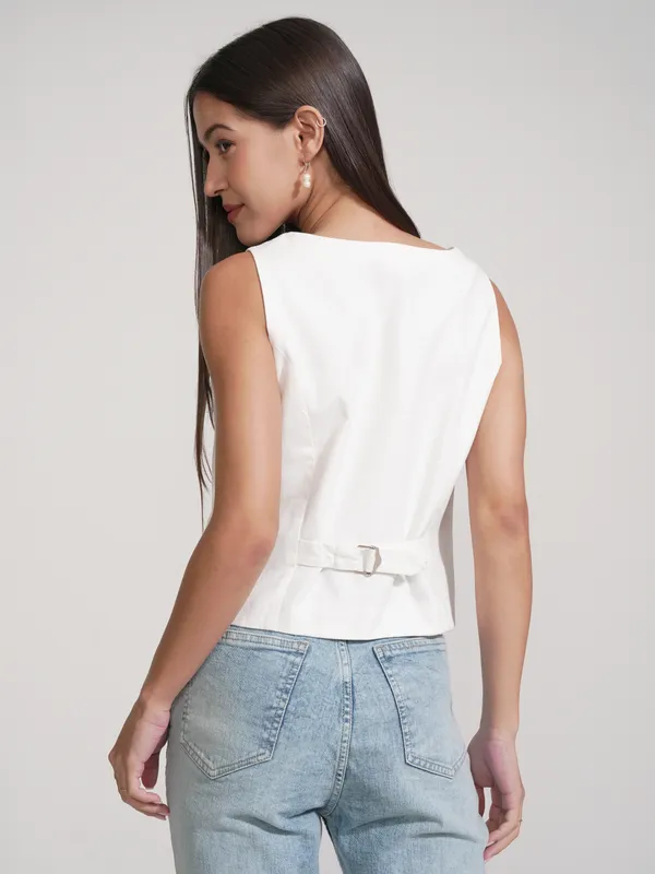 Tokyo Talkies Women White Solid Shirt Style Top