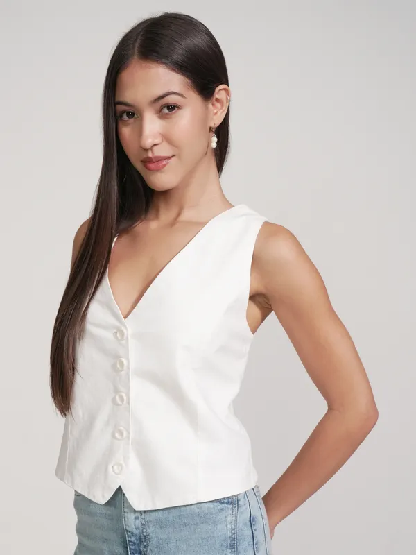 Tokyo Talkies Women White Solid Shirt Style Top