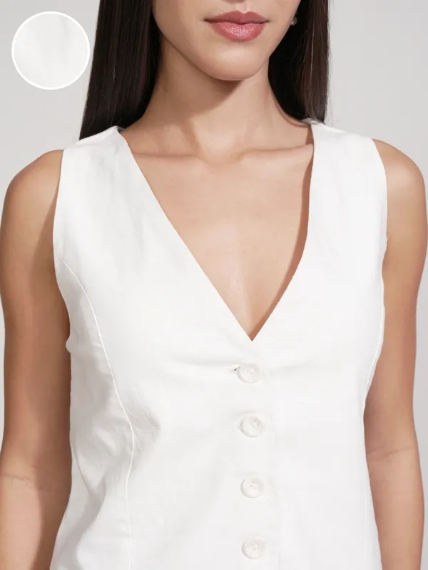 Tokyo Talkies Women White Solid Shirt Style Top