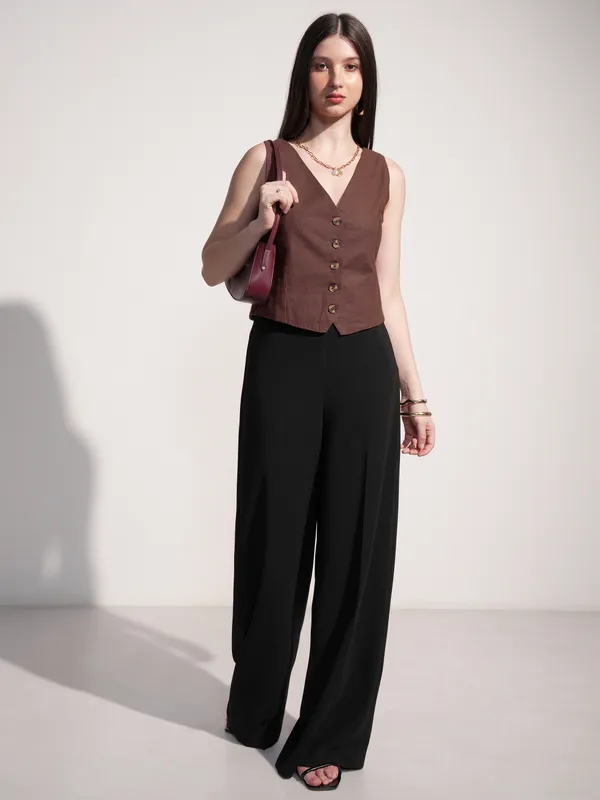 Tokyo Talkies Women Brown Solid Regular Fit Top
