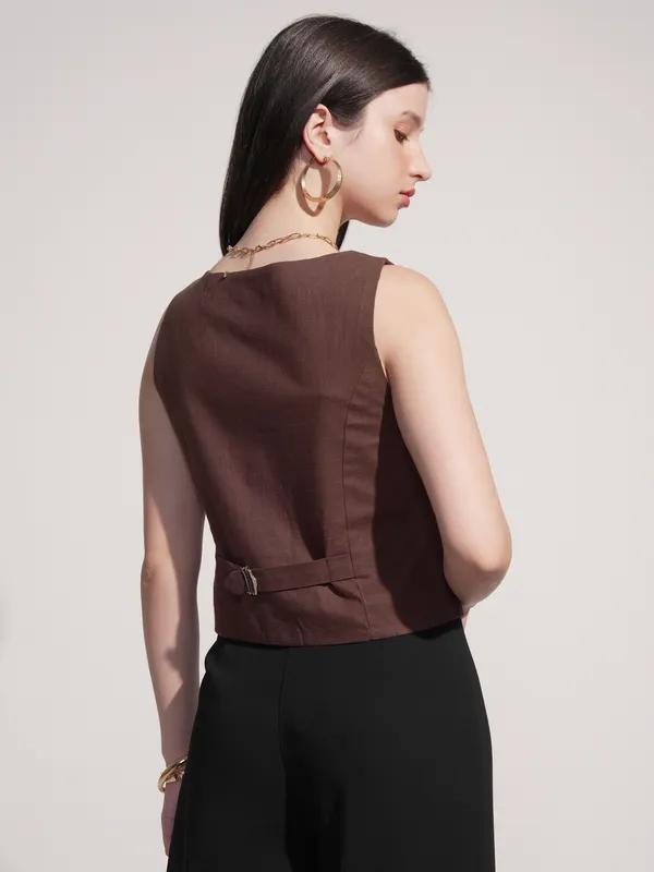Tokyo Talkies Women Brown Solid Regular Fit Top
