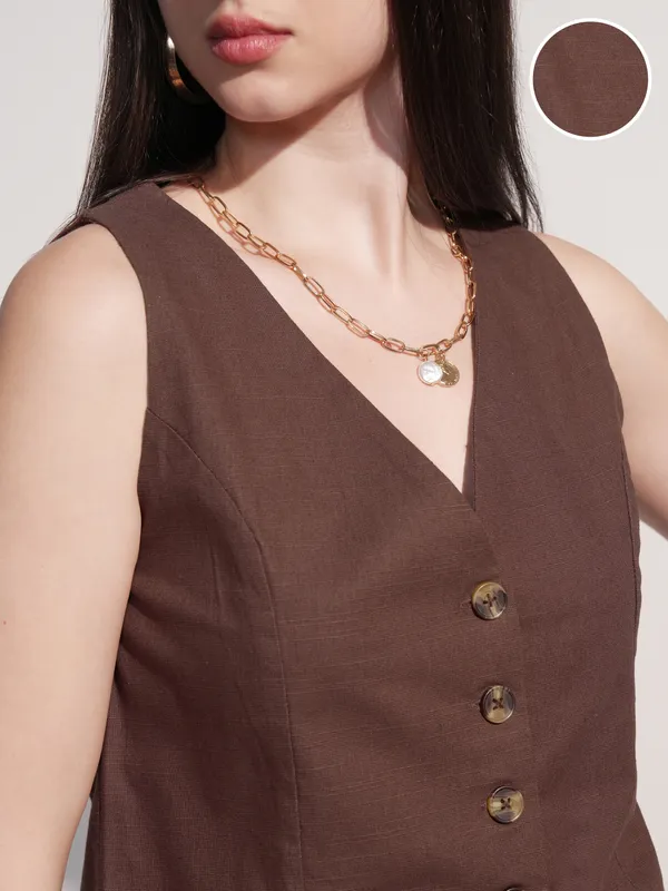 Tokyo Talkies Women Brown Solid Regular Fit Top